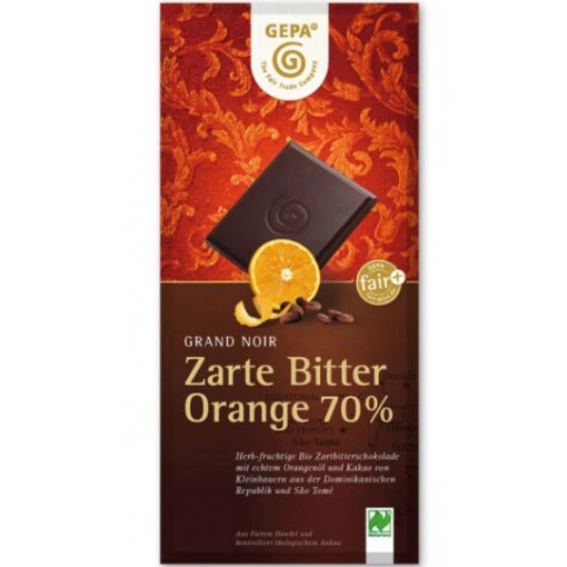 Fairtrade Grand Noir Orange Bio Schokolade 70% Cacao 100G -Lebensmittelgeschäft gepa fairtrade grand noir orange bio schokolade 70 2016