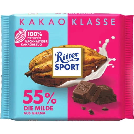 Sport 55% Die Milde Aus Ghana 100G -Lebensmittelgeschäft ritter sport 55 die milde tafel 100g